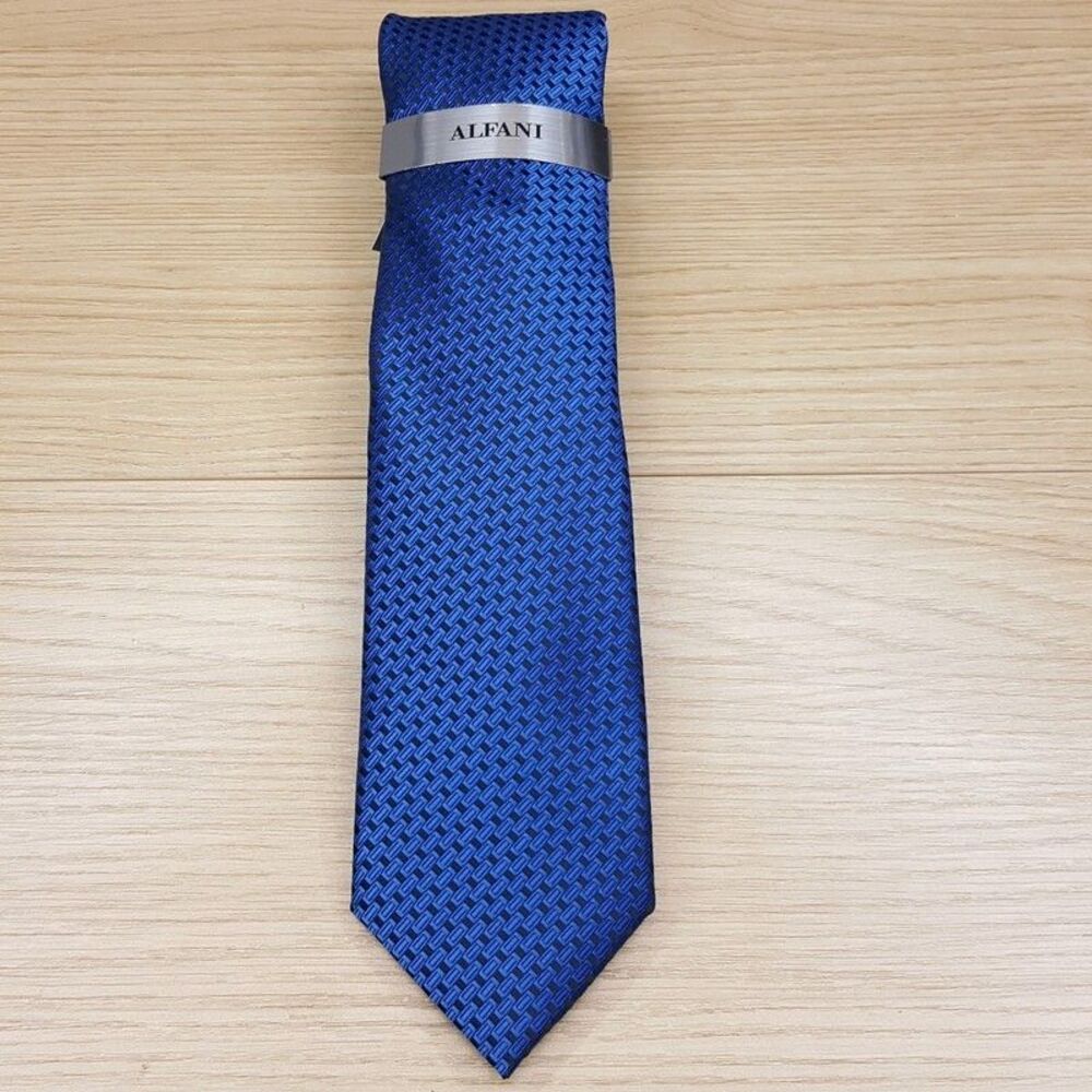 ALFANI Mens Neck Tie Blue Geometric Jacquard Link Modern Classic Necktie - Picture 2 of 6